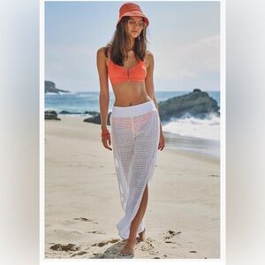 BECCA GAUZY AND MESH WHITE PANT BEACH COVERUP SIZE LARGE